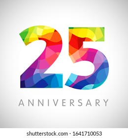 25 th anniversary numbers. 25 years old logotype. Bright congrats. Isolated abstract graphic web design template. Creative 5, 2 3D digits. Up to 25% percent off discount idea. Congratulation concept.