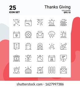 25 Thanks Giving Icon Set. 100% Editable EPS 10 Files. Business Logo Concept Ideas Line icon design
