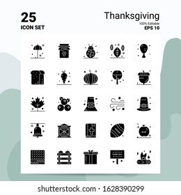 25 Thanksgiving Icon Set. 100% Editable EPS 10 Files. Business Logo Concept Ideas Solid Glyph icon design