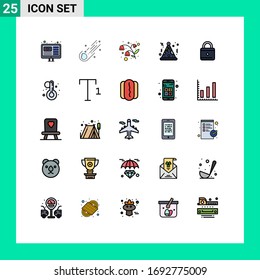 25 Thematic Vector Filled line Flat Colors and Editable Symbols of security; education; comet; night; hat Editable Vector Design Elements