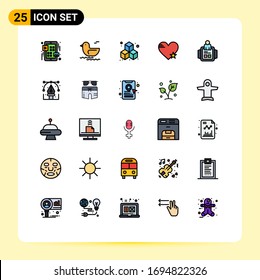 25 Thematic Vector Filled line Flat Colors and Editable Symbols of technology; man; cube; hand watch; like Editable Vector Design Elements