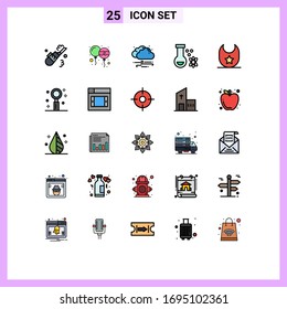 25 Thematic Vector Filled line Flat Colors and Editable Symbols of bib; space; weather; science; atom Editable Vector Design Elements