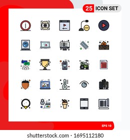 25 Thematic Vector Filled line Flat Colors and Editable Symbols of microphone; gadget; show; devices; website Editable Vector Design Elements