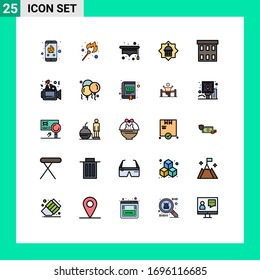 25 Thematic Vector Filled line Flat Colors and Editable Symbols of buildings; star; hat; islam; tower Editable Vector Design Elements