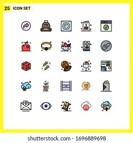 25 colores planos de línea de vectores temáticos y símbolos editables de la aplicación; niño; escuela; vacaciones; elementos de diseño de vectores editables por tecnología