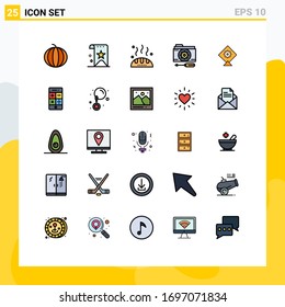 25 Thematic Vector Filled line Flat Colors and Editable Symbols of tools; options; reputation; folder; food Editable Vector Design Elements