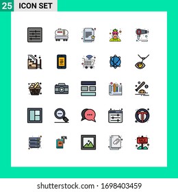 25 Thematic Vector Filled line Flat Colors and Editable Symbols of hair; dryer; favorite paper; costume; avatar Editable Vector Design Elements