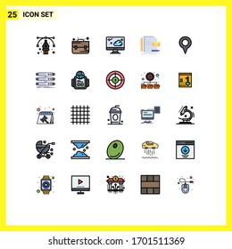 25 Vektorillustration Fülllinie Flache Farbtöne und bearbeitbare Kartensymbole; Geostandort; überwachen; Aufmachung; Design-Elemente für identitätsbearbeitende Vektorillustrationen