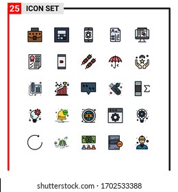 25 Thematic Vector Filled line Flat Colors and Editable Symbols of data; graphic editor; space; graphic designing; job Editable Vector Design Elements