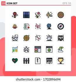 25 Colores planos de línea de vectores temáticos y símbolos editables de alimentos; vienés; flor; alimentos; elementos de diseño de vectores editables de música