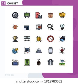 25 Thematic Vector Filled line Flat Colors and Editable Symbols of diving; heart; science formula; love; puzzle pieces Editable Vector Design Elements
