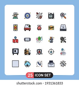 25 Thematic Vector Filled line Flat Colors and Editable Symbols of scan; multimedia; settings; media; ad Editable Vector Design Elements