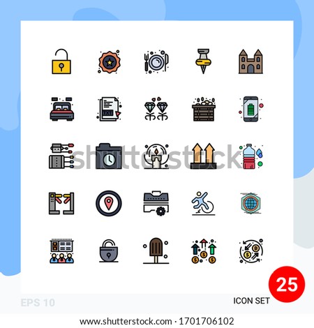 25 Thematic Vector Filled line Flat Colors and Editable Symbols of church; big; eat; marker; education Editable Vector Design Elements