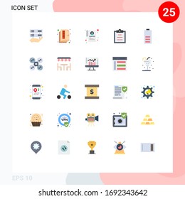 25 Thematic Vector Flat Colors and Editable Symbols of electricity; battery; color; text; clipboard Editable Vector Design Elements