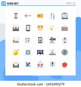 25 Thematic Vector Flat Colors and Editable Symbols of hosting; package; card; mechanism; factory Editable Vector Design Elements