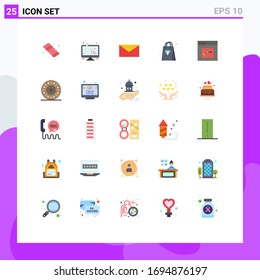 25 Thematic Vector Flat Colors and Editable Symbols of user; communication; mail; analytics; bag Editable Vector Design Elements