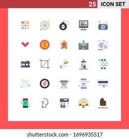 25 Thematic Vector Flat Colors and Editable Symbols of camera; internet; bomb; website; browser Editable Vector Design Elements