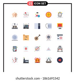 25 Thematic Vector Flat Colors and Editable Symbols of salt; notification; graduate; clock; user Editable Vector Design Elements