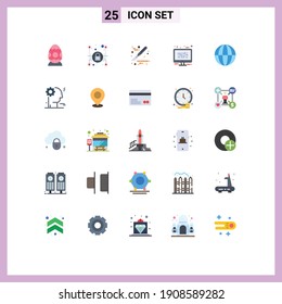 25 Thematic Vector Flat Colors and Editable Symbols of globe; earth; scalpel; plan; design Editable Vector Design Elements