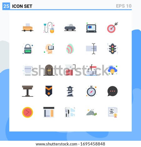 25 Thematic Vector Flat Colors and Editable Symbols of target; dart; car; arrow; question Editable Vector Design Elements