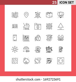 25 Líneas vectoriales temáticas y símbolos editables de celebración; globos; diseño; conocimiento; materiales de diseño de vectores editables de libros