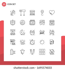25 Thematic Vector Lines and Editable Symbols of like; heart; home; hook; construction Editable Vector Design Elements