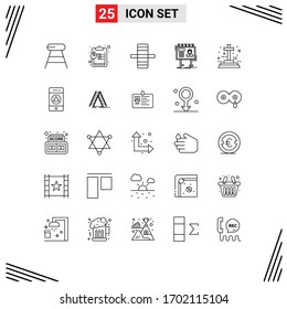 25 Thematic Vector Lines and Editable Symbols of graveyard; cross; gear; board; billboard Editable Vector Design Elements