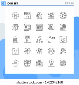 25 Thematic Vector Lines and Editable Symbols of house; court; care; auction hammer; protection Editable Vector Design Elements