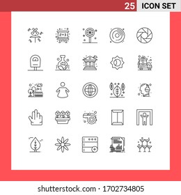 25 Thematic Vector Lines and Editable Symbols of photo; camera; halloween; aperture; hobbies Editable Vector Design Elements