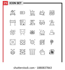 25 thematische Vektorgrafiken und redaktionelle Symbole der Barriere; Herz; Handel; hängende Hochzeit; Editierbare Vectordesign-Elemente für Lebensmittel