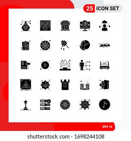 25 Thematic Vector Solid Glyphs and Editable Symbols of cloud; website; market; web; development Editable Vector Design Elements