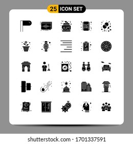 25 Thematic Vector Solid Glyphs and Editable Symbols of love; engagement; cake; movie; heart Editable Vector Design Elements