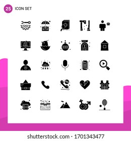 25 Thematic Vector Solid Glyphs and Editable Symbols of tools; construction; office; ax; market Editable Vector Design Elements