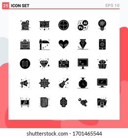 25 Thematic Vector Solid Glyphs and Editable Symbols of solution; innovation; army; idea; designing Editable Vector Design Elements