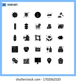 25 Thematic Vector Solid Glyphs and Editable Symbols of ruler; law; symbol; judge; right Editable Vector Design Elements