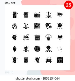 25 Thematic Vector Solid Glyphs and Editable Symbols of loud speaker; party; like; music; audio Editable Vector Design Elements
