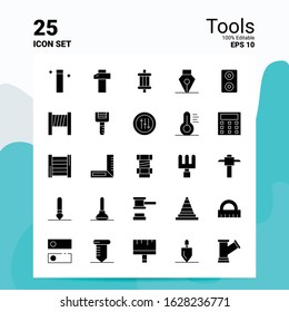 25 Tools Icon Set. 100% Editable EPS 10 Files. Business Logo Concept Ideas Solid Glyph icon design