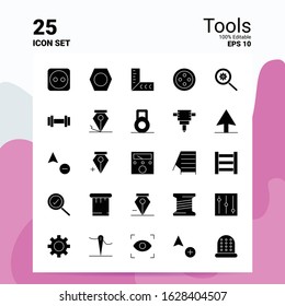 25 Tools Icon Set. 100% Editable EPS 10 Files. Business Logo Concept Ideas Solid Glyph icon design