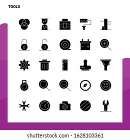 25 Tools Icon set. Solid Glyph Icon Vector Illustration Template For Web and Mobile. Ideas for business company.