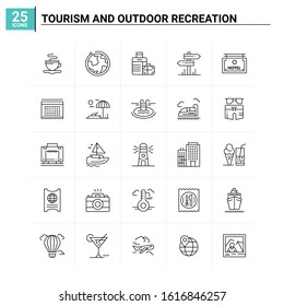 25 Tourism And Outdoor Recreation icon set. vector background