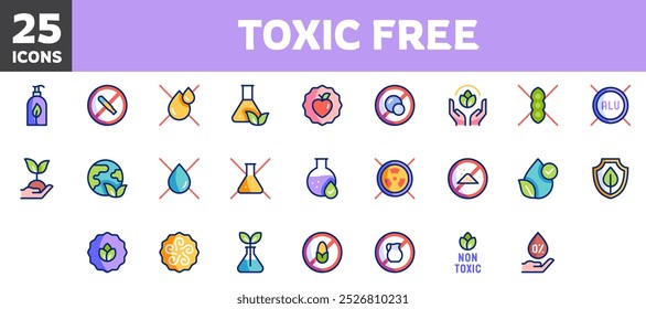 25 toxic free icons set, vector line, editable stroke.