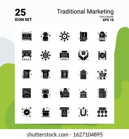 25 Traditional Marketing Icon Set. 100% Editable EPS 10 Files. Business Logo Concept Ideas Solid Glyph icon design