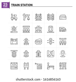 25 Train Station icon set. vector background