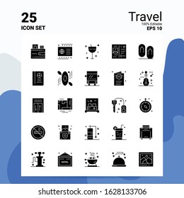 25 Travel Icon Set. 100% Editable EPS 10 Files. Business Logo Concept Ideas Solid Glyph icon design