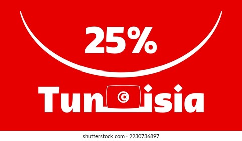 25% Tunisia sign label vector art illustration with visible font, stylized in white color on a red background