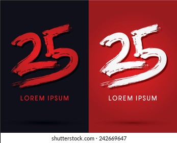 25 , Twenty five grungy  font, brush, logo, symbol, icon, graphic, vector.