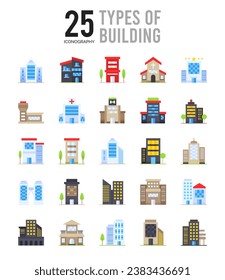 25 Typen von Building Icons Pack Vektorgrafik.