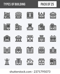 25 Types Of Building Lineal Color icons pack. vector illustration.