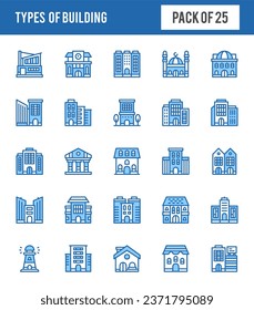 Paquete de iconos de 25 tipos de color lineal de construcción. ilustración vectorial.