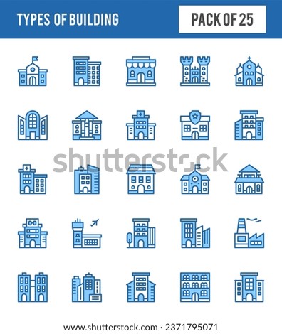 25 Types Of Building Lineal Color icons pack. vector illustration.